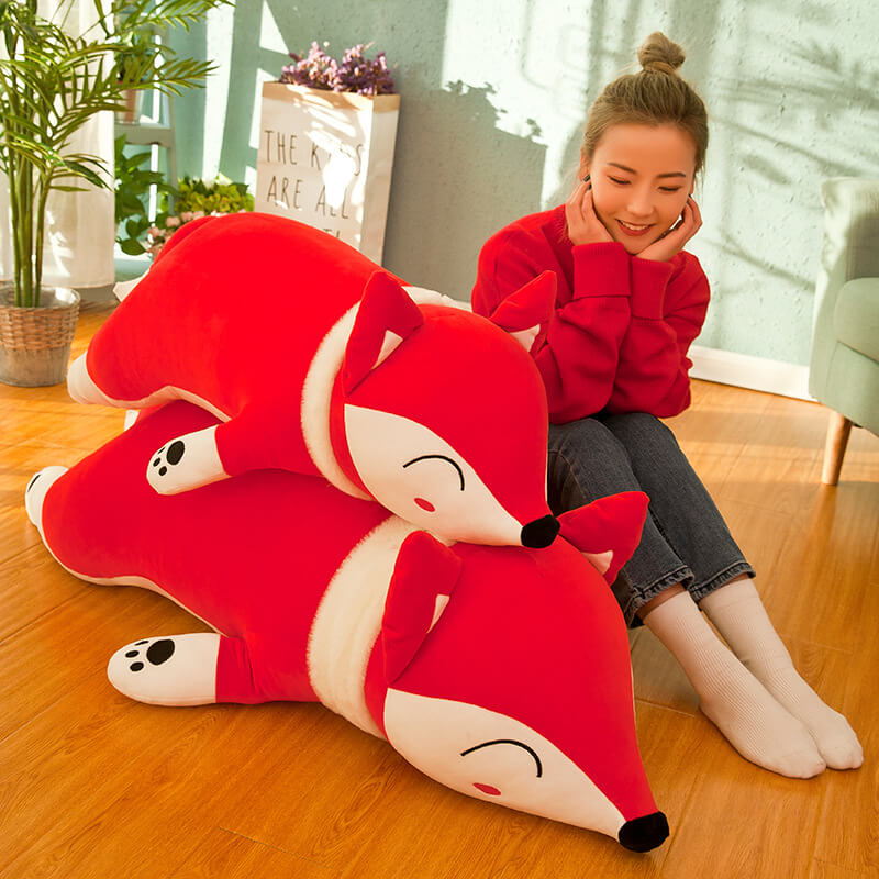 Slyly Sleepy Fox Cuddle Pillow - Cute Animated Animal Sofa Cushion