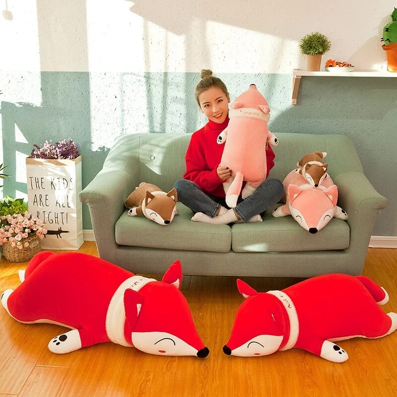 Slyly Sleepy Fox Cuddle Pillow - Cute Animated Animal Sofa Cushion