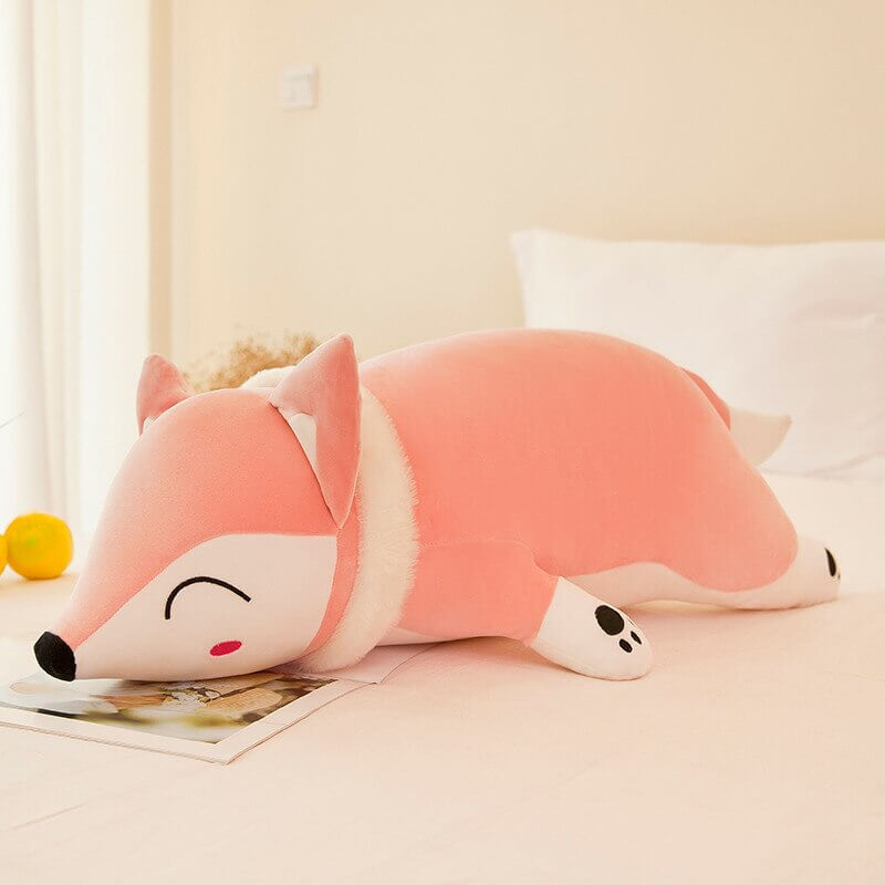 Slyly Sleepy Fox Cuddle Pillow - Cute Animated Animal Sofa Cushion