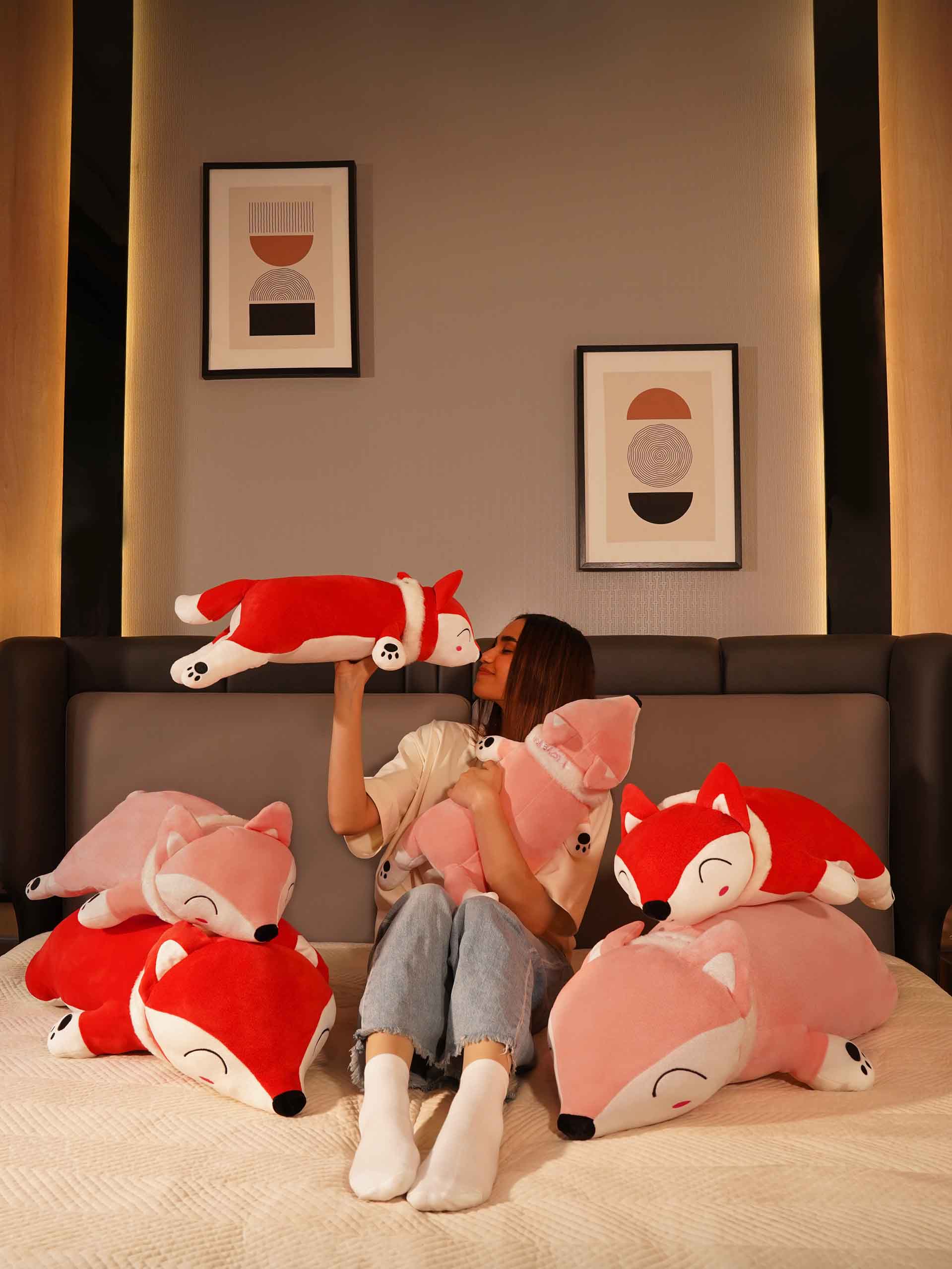 Slyly Sleepy Fox Cuddle Pillow - Cute Animated Animal Sofa Cushion