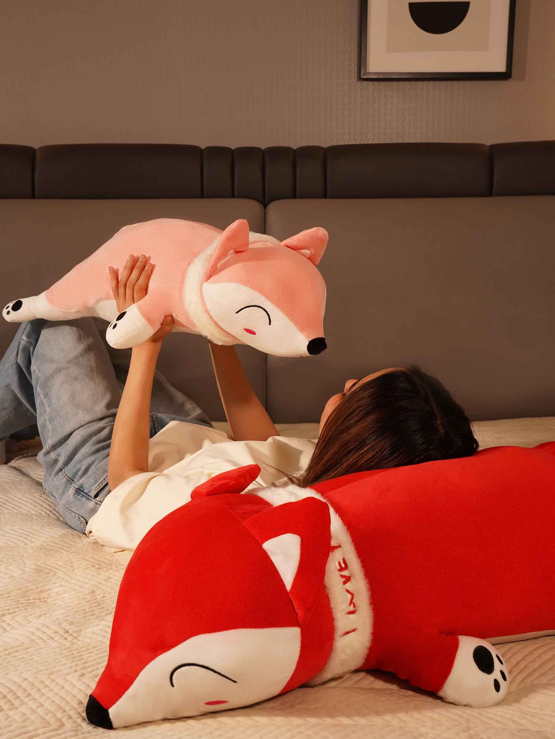 Slyly Sleepy Fox Cuddle Pillow - Cute Animated Animal Sofa Cushion