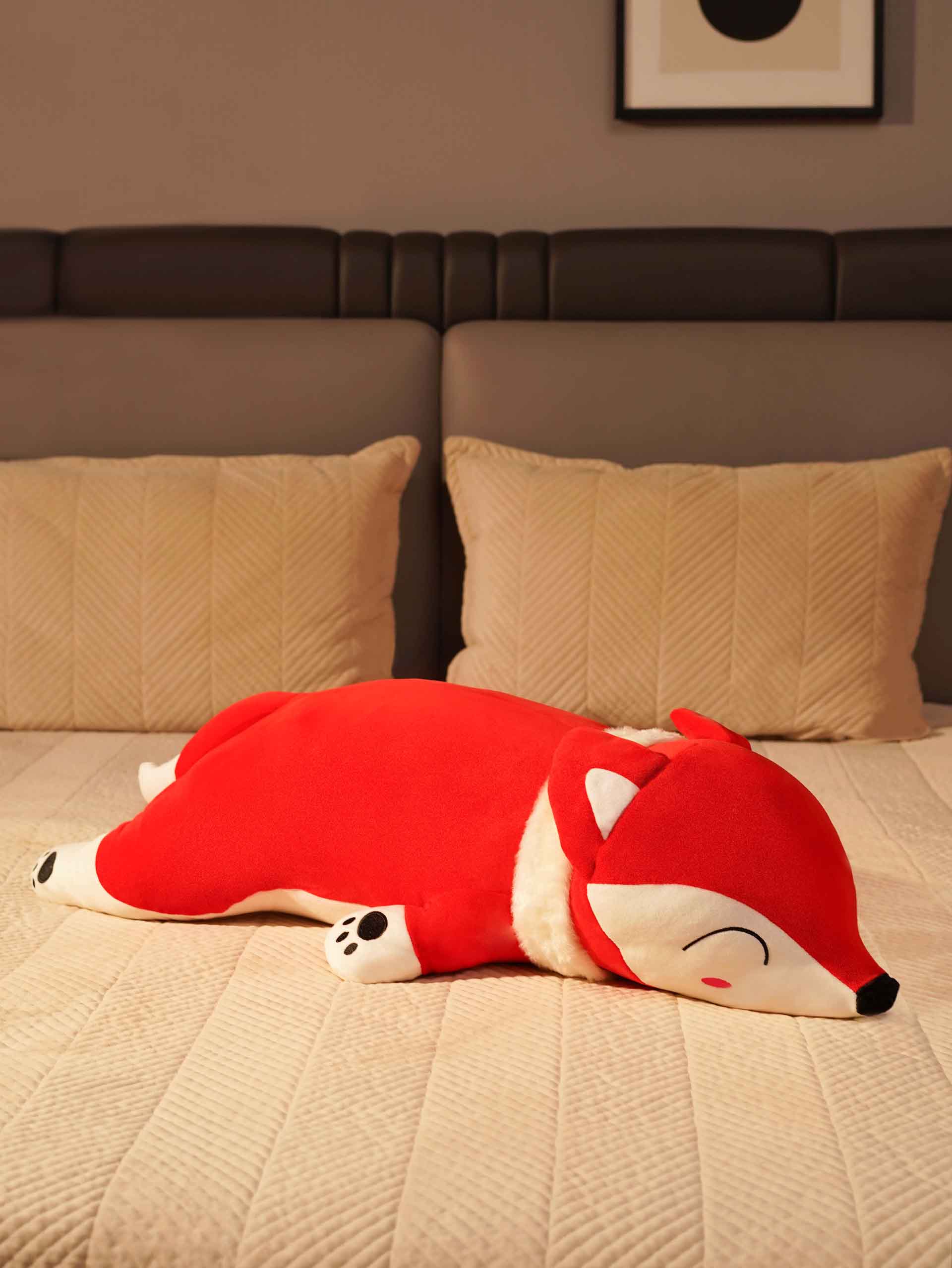 Slyly Sleepy Fox Cuddle Pillow - Cute Animated Animal Sofa Cushion