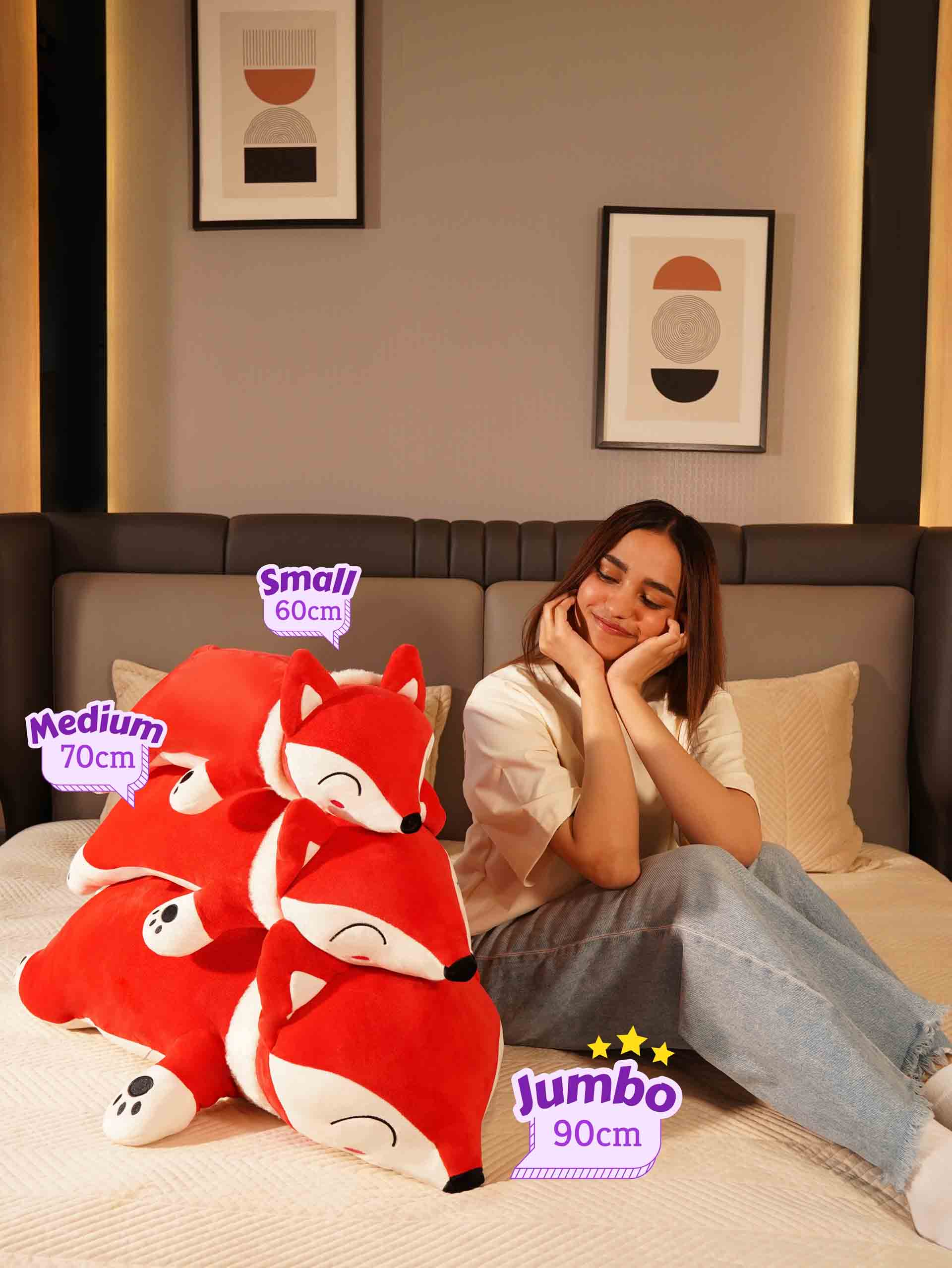 Slyly Sleepy Fox Cuddle Pillow - Cute Animated Animal Sofa Cushion