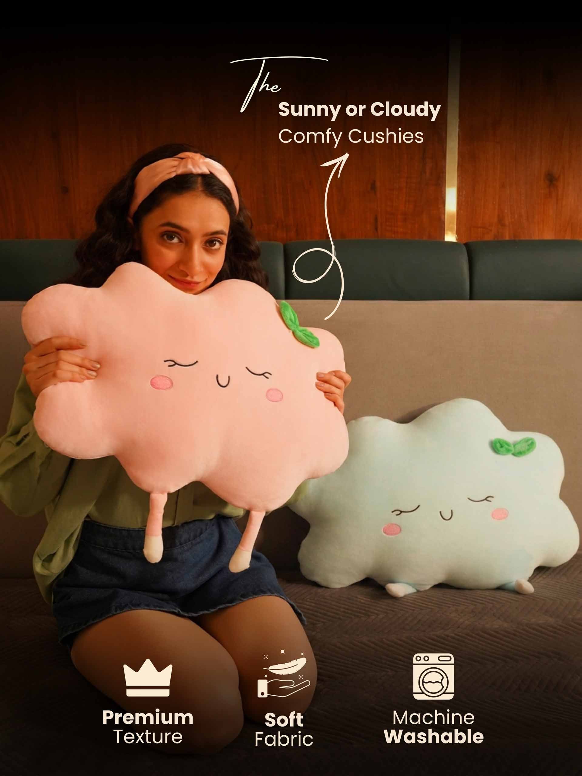 Sunny or Cloudy Blissfully Happy Comfy Cushies - Home Decor Pillow Soft & Cute Sofa Cushion