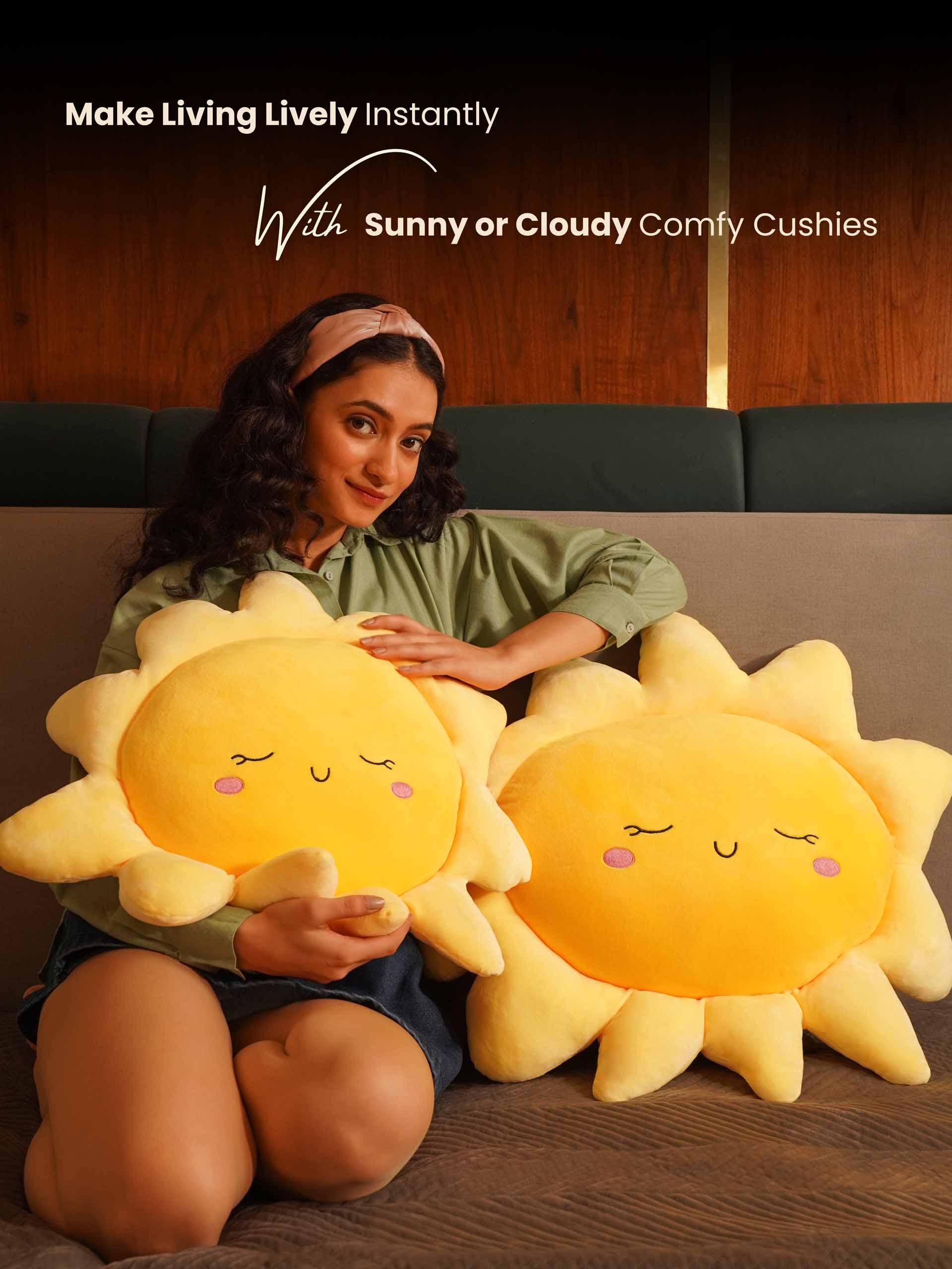 Sunny or Cloudy Blissfully Happy Comfy Cushies - Home Decor Pillow Soft & Cute Sofa Cushion