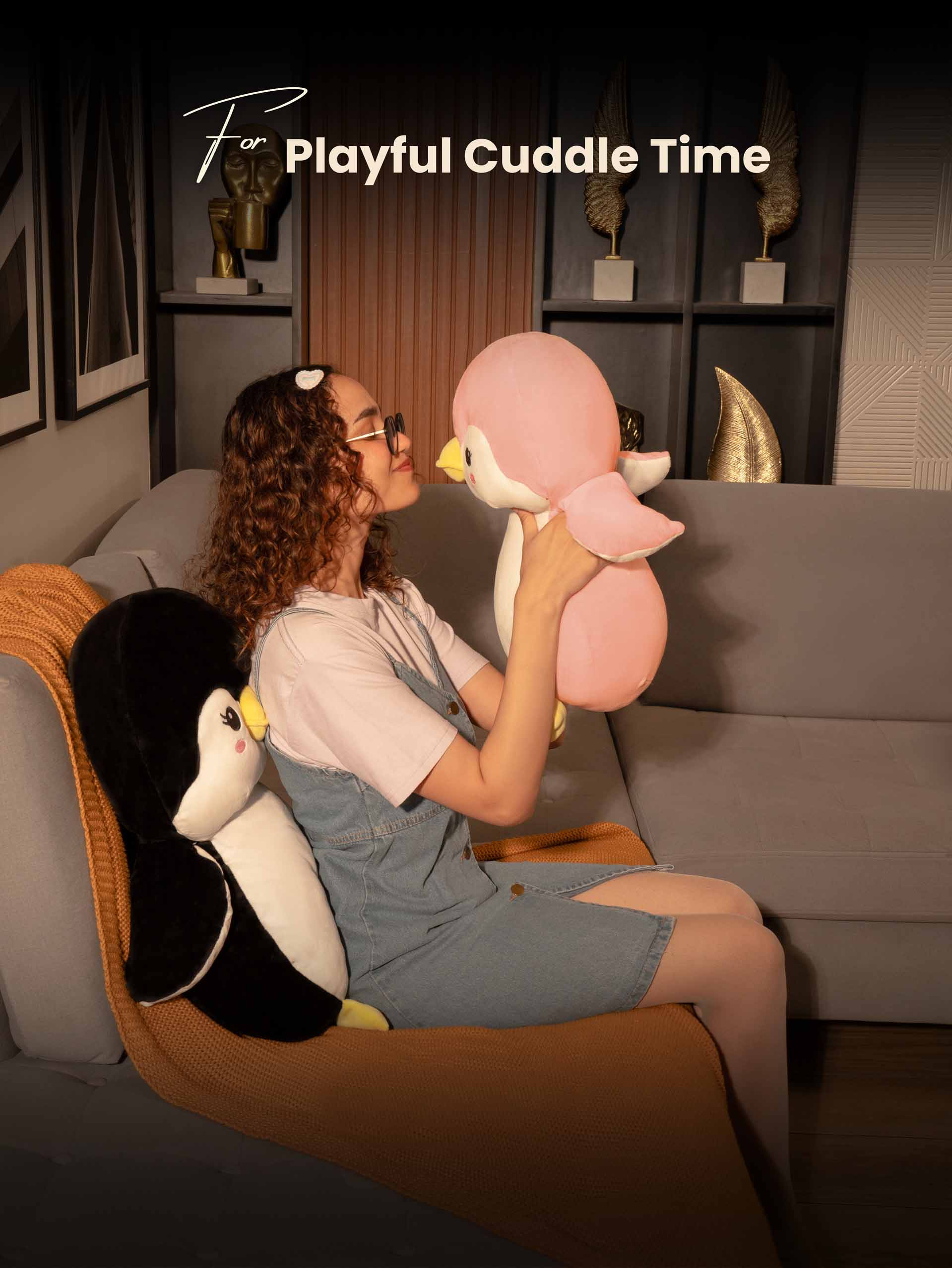 Sweet & Shy Penguin Cuddle Pillow - Cute Sofa Cushion Living Room Decor