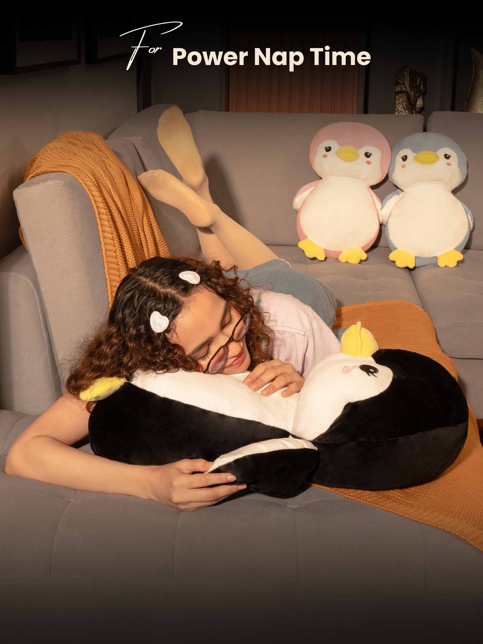 Sweet & Shy Penguin Cuddle Pillow - Cute Sofa Cushion Living Room Decor