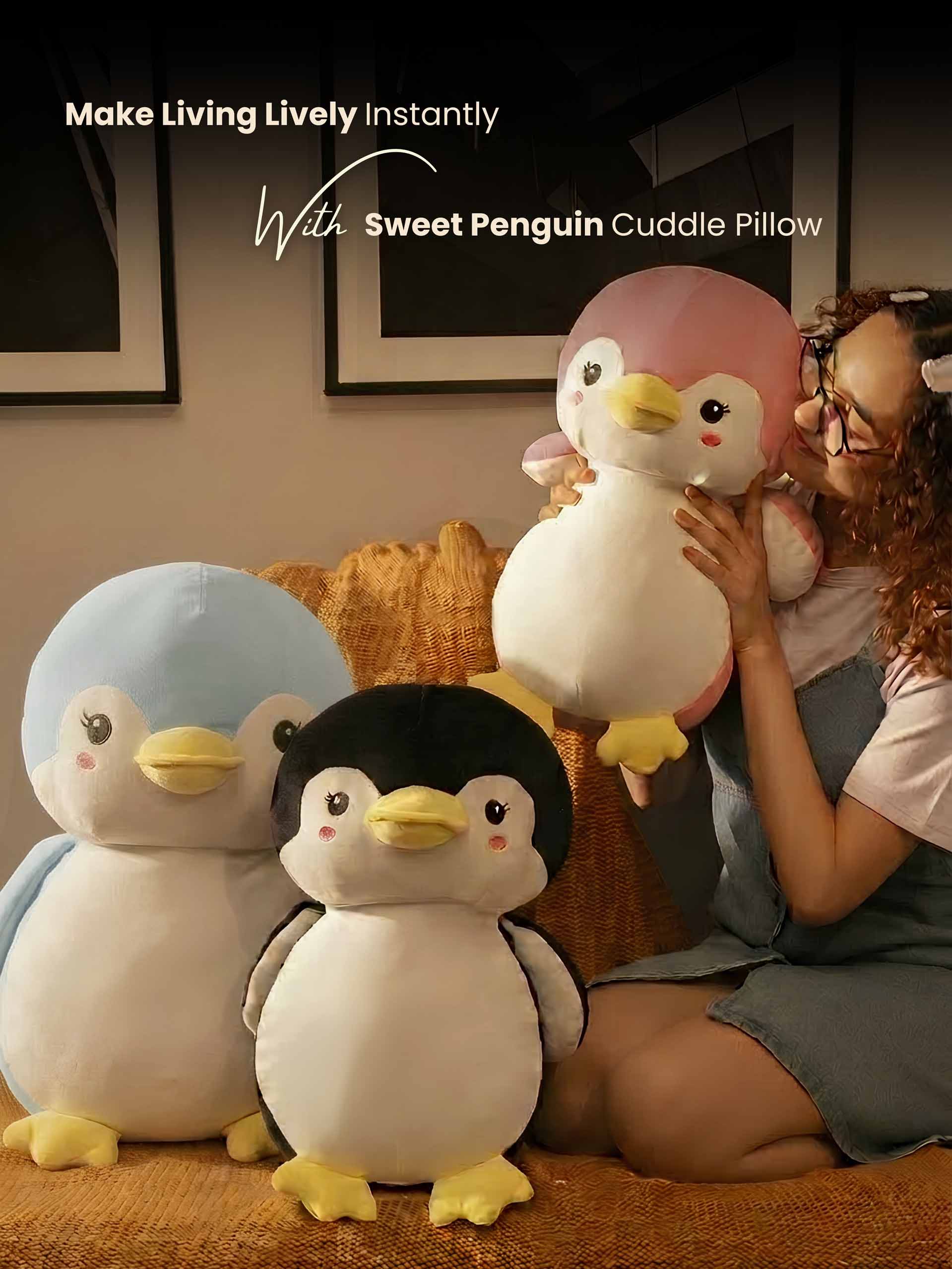 Sweet & Shy Penguin Cuddle Pillow - Cute Sofa Cushion Living Room Decor