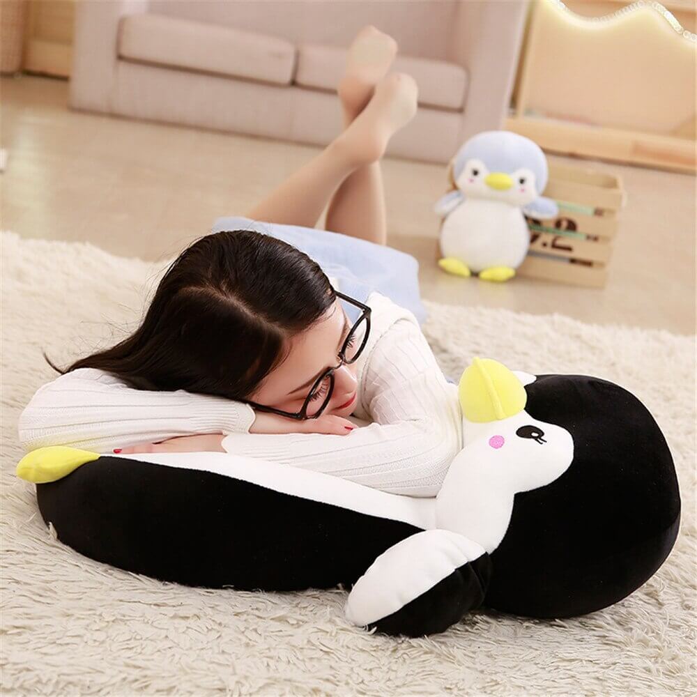 Sweet & Shy Penguin Cuddle Pillow - Cute Sofa Cushion Living Room Decor