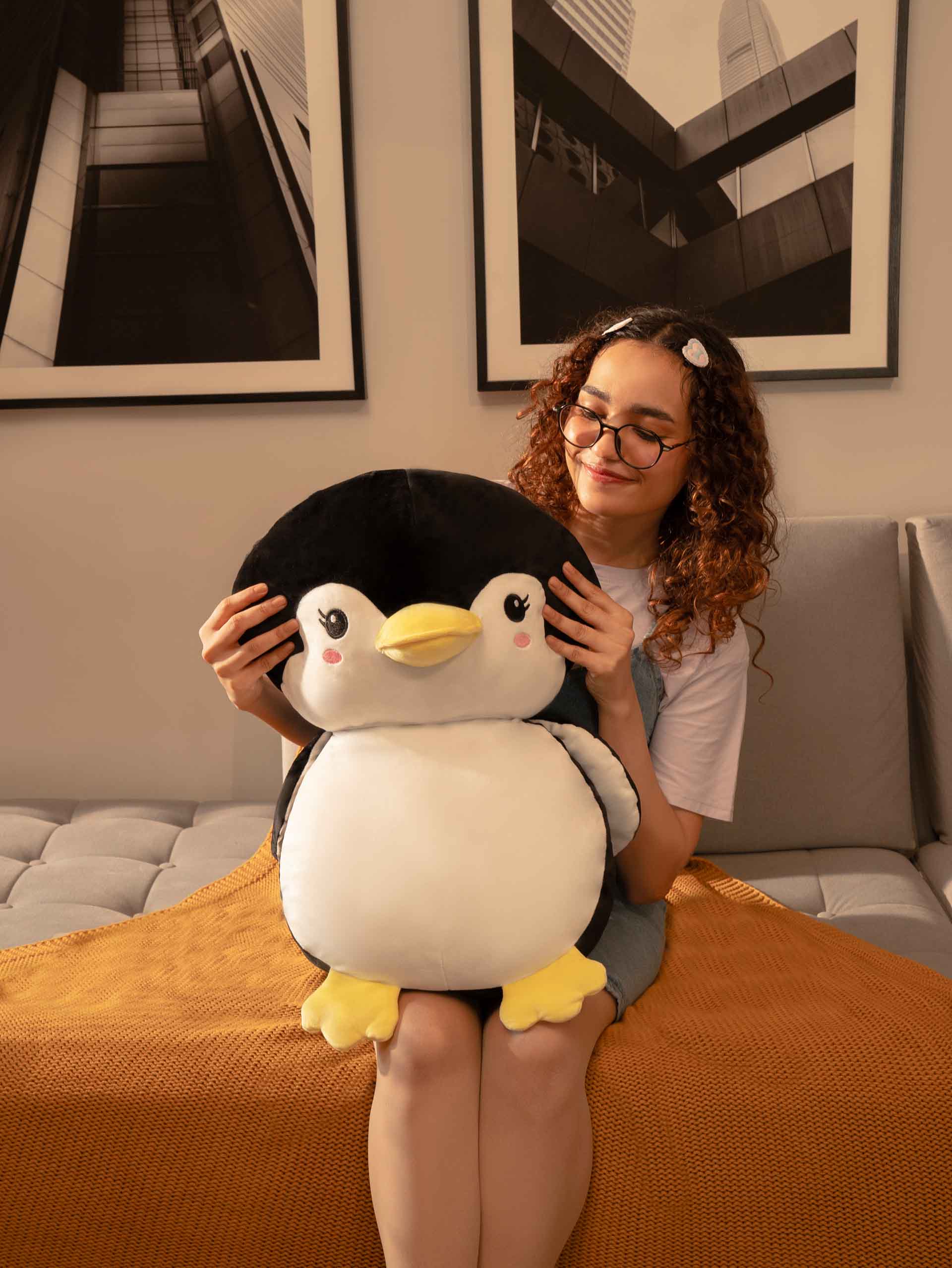 Sweet & Shy Penguin Cuddle Pillow - Cute Sofa Cushion Living Room Decor