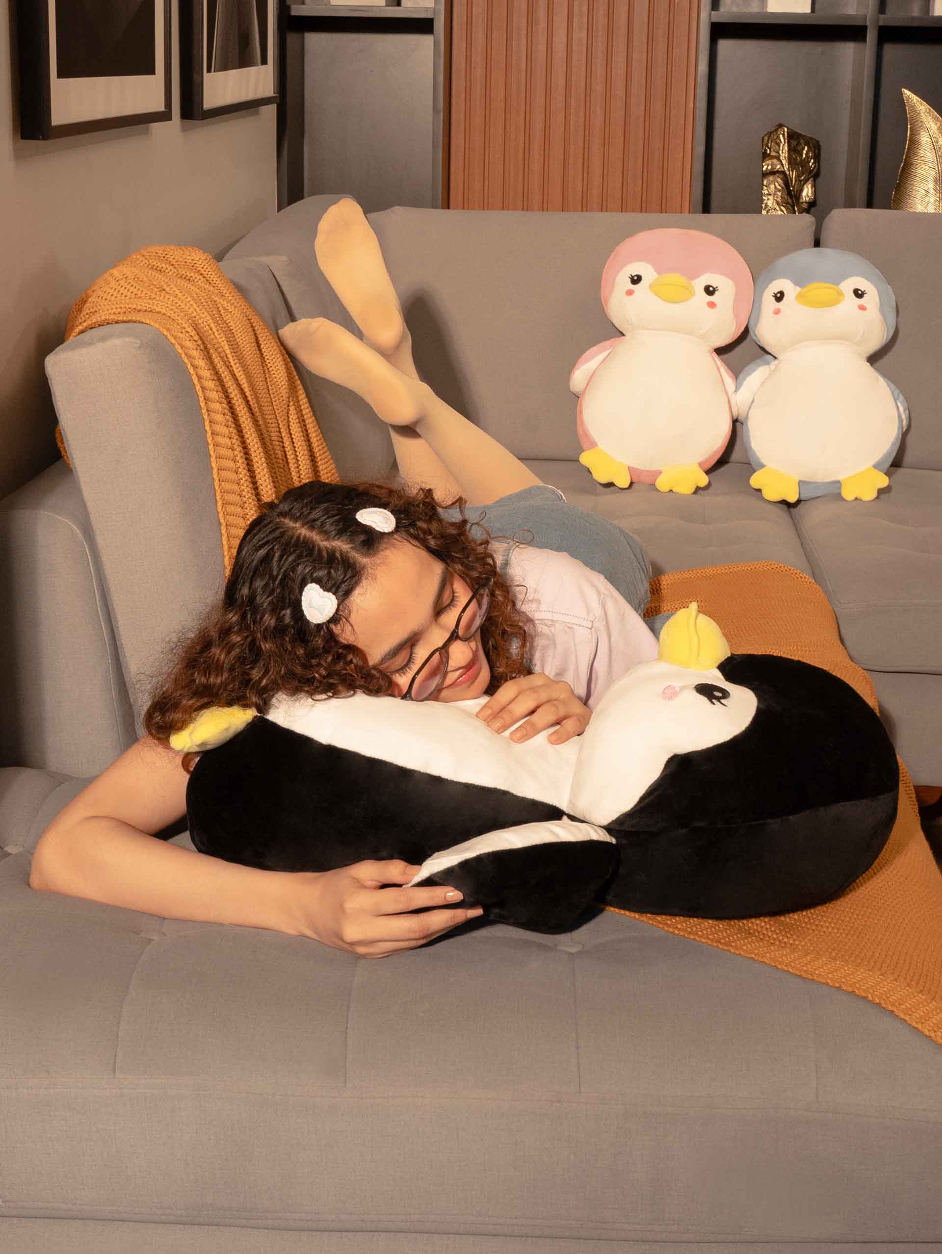 Sweet & Shy Penguin Cuddle Pillow - Cute Sofa Cushion Living Room Decor