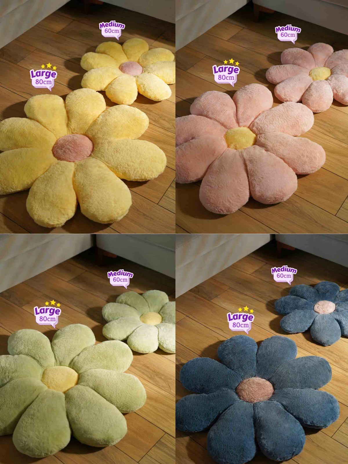 Bloom in Room Flowery Comfy Cushies - Cute Chair Cushion Soft Floor Mat Colorful Living Rooms Decor size guide