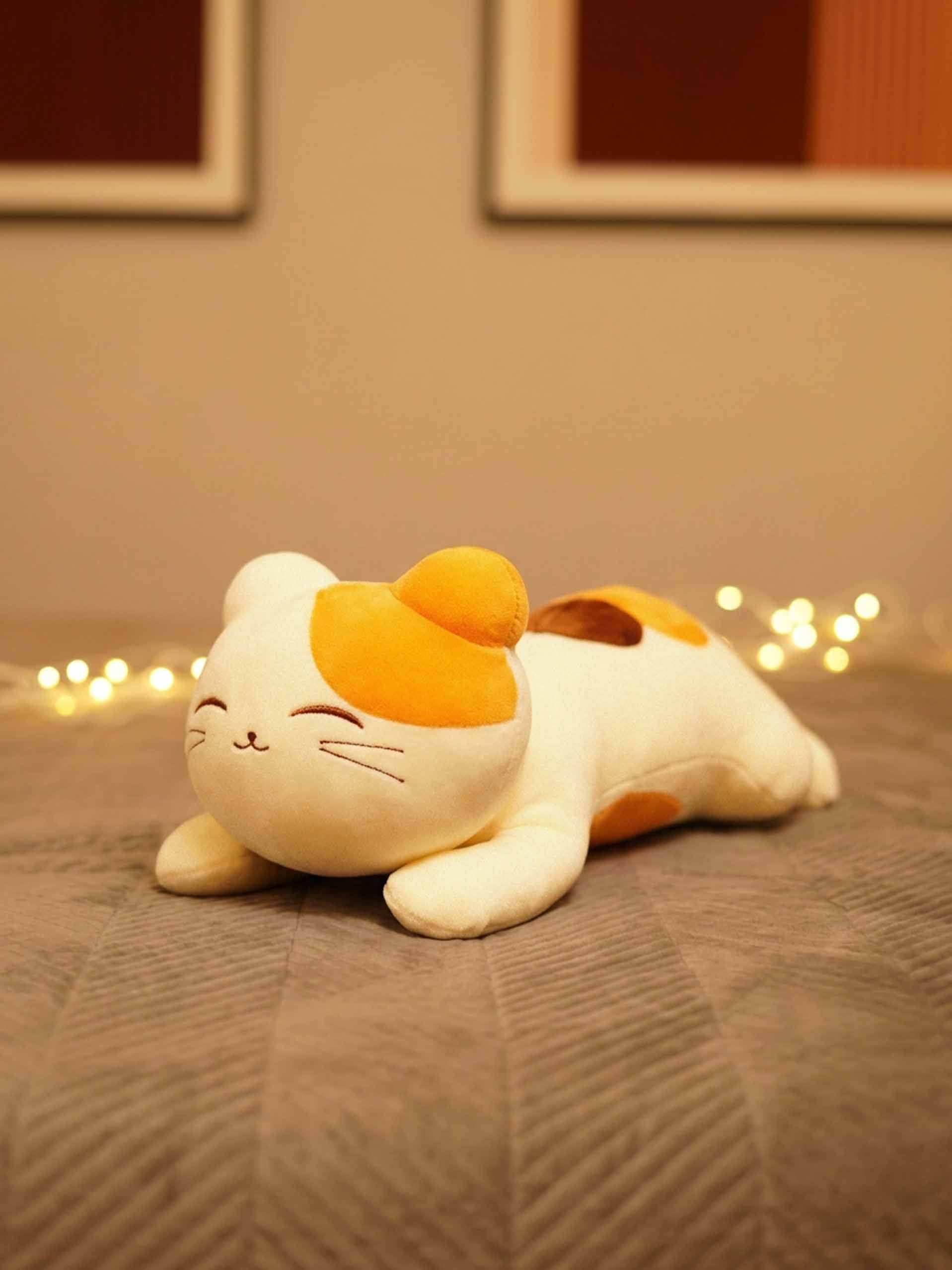 Blissfully Beaming Cutie Cat Cuddle Pillow - Cozy Corner Sleeptime Hug Pillow Room Decor