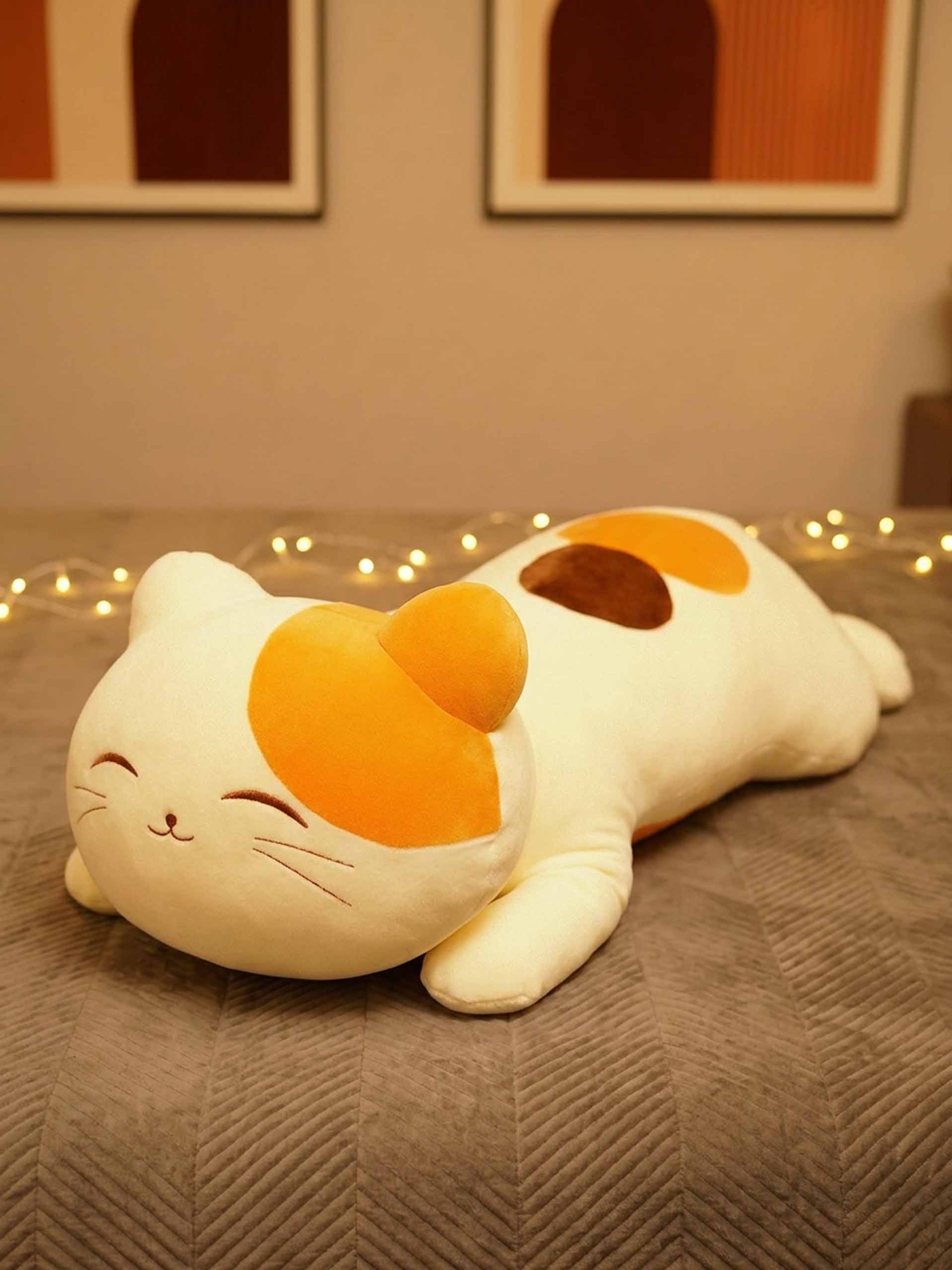 Blissfully Beaming Cutie Cat Cuddle Pillow - Cozy Corner Sleeptime Hug Pillow Room Decor