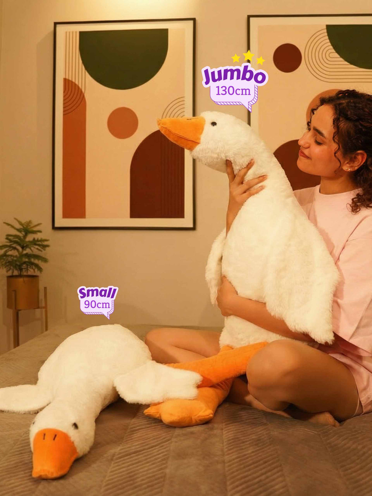 Giant Gullible Goose Cuddle Pillow - Cute White Duck Unique Living Room Decor Cushion size guide