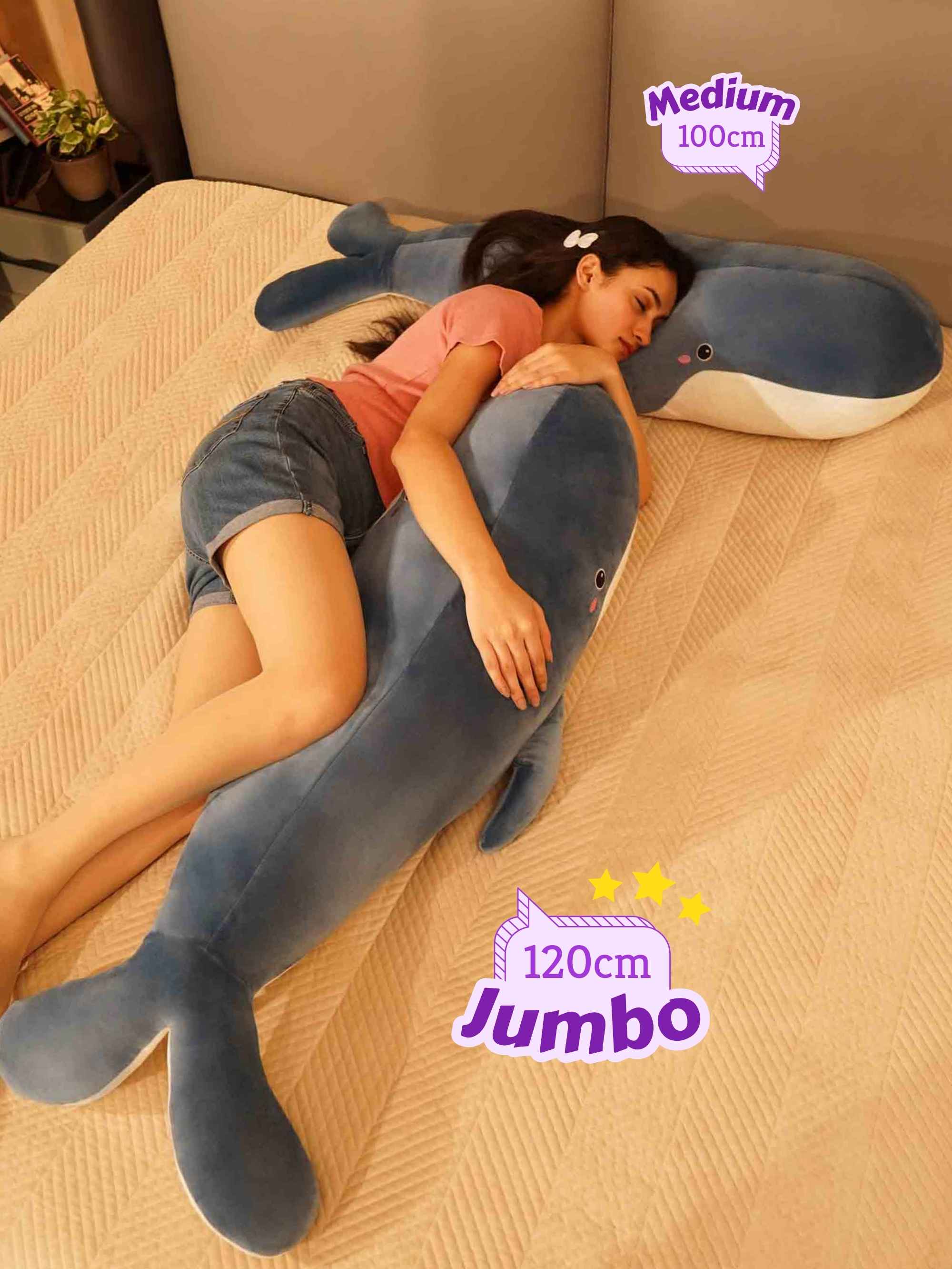 Joyful Jumbo Blue Whale Cuddle Pillow - Cute Nap Cushion Bedroom Home Decor