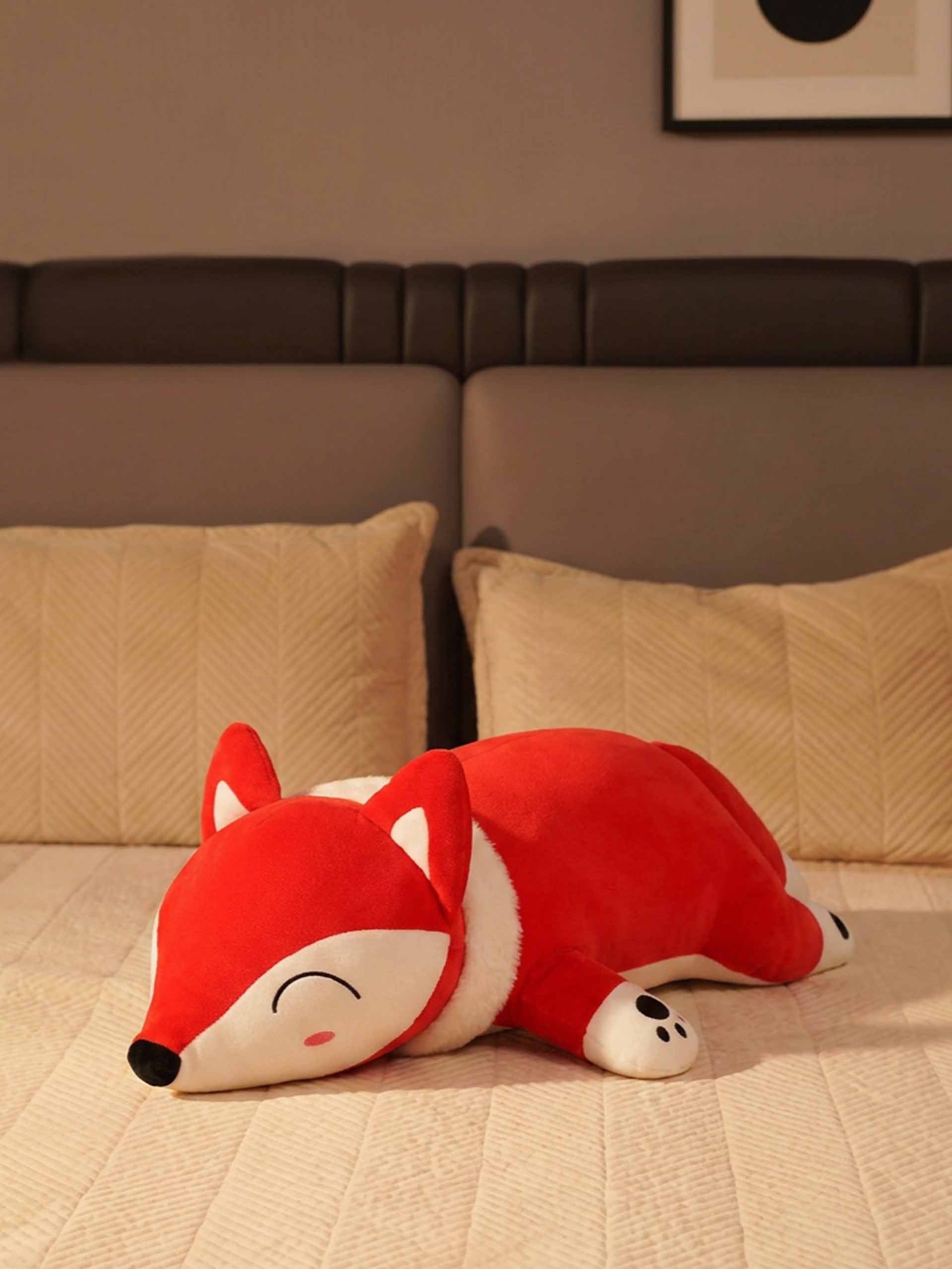 Slyly Sleepy Fox Cuddle Pillow - Cute Animated Animal Sofa Cushion