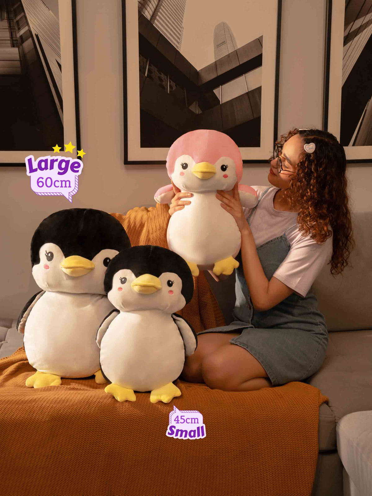 Sweet & Shy Penguin Cuddle Pillow - Cute Sofa Cushion Living Room Decor size guide