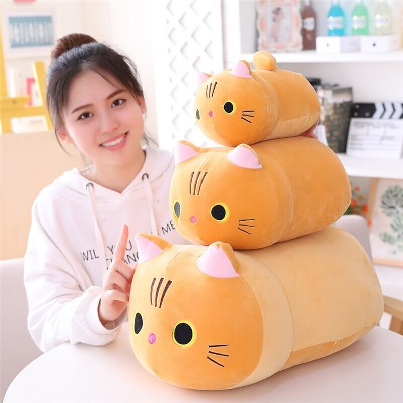 Kitty Cat Cuddle Pillow - Cylindrical Long Bedside Cute Nap Pillow for Sofa